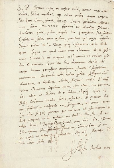 Autograph Letter Signed to His Nephew, Jacob Cool (Jacobus Colius), Antwerp, 2 February 1595 by Abraham Ortelius
