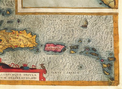 Map of Island of Hispaniola, Santo Domingo, Puerto Rico and Part of Antilles from Abraham Ortelius by Abraham Ortelius