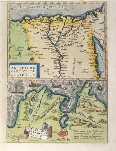 Map of the Nile Delta and Ancient City of Carthage, from Theatrum Orbis Terrarum by Abraham Ortelius