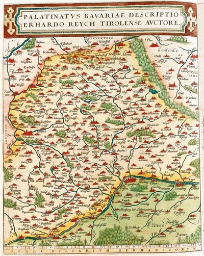 Geography map of the territory of Bavaria in Germany from 