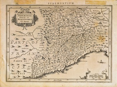 Principality of Piedmont, Duchy of Monferrato, Western Liguria and Part of Eastern Liguria Region by Abraham Ortelius