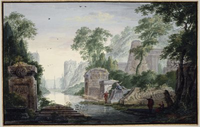 Ancient Grave Ruins in a River Landscape by Abraham Rademaker