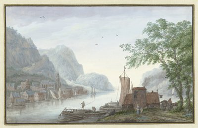Mountainous Landscape with View of a Village by a River by Abraham Rademaker