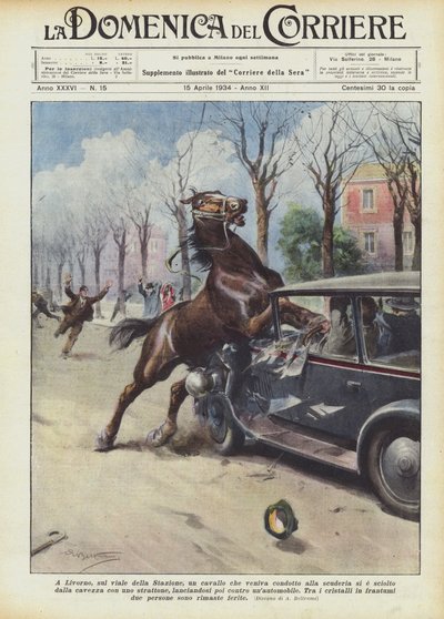 In Livorno, on the Station Avenue, a Horse Being Led to the Stable Broke Free by Achille Beltrame