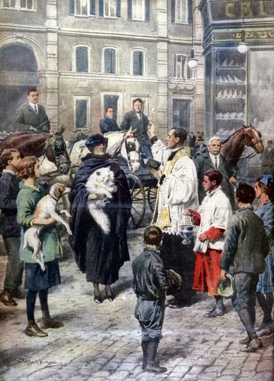 A curious and ancient Roman tradition: the blessing of the animals brought in front of the Church of San Antonio all