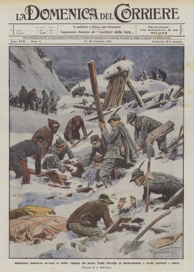 Abundant disastrous snowfalls in Italy, avalanche near Tenda overwhelms a barracks by Achille Beltrame