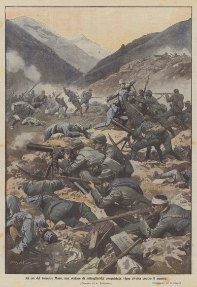 East of the Maso stream, a captured machine gun section is turned against the enemy by Achille Beltrame