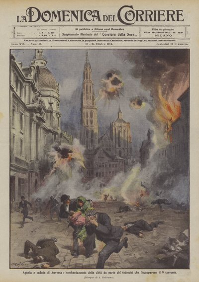Agony and Fall of Antwerp, Bombardment of the City by the Germans Who Occupied It on the 9th by Achille Beltrame