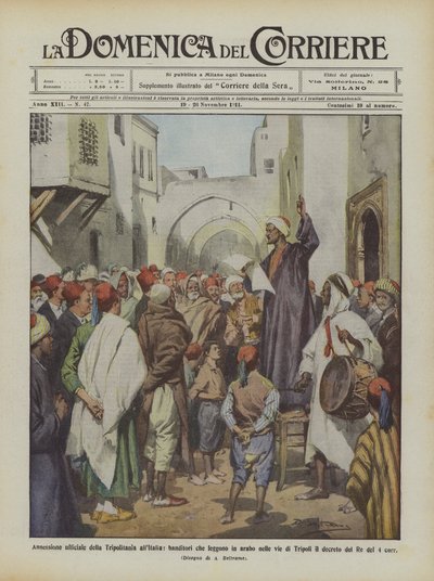 Official Annexation of Tripolitania to Italy, Town Criers Reading in Arabic in the Streets by Achille Beltrame