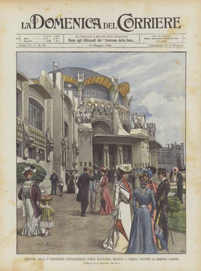 Opening of the First International Exhibition of Modern Decorative Art in Turin, in Front of the Rotunda of Honor by Achille Beltrame