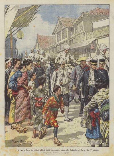 Arrival in Tokyo of the First Wounded Soldiers Who Took Part in the Battle of Ya-lu, on May 1st by Achille Beltrame