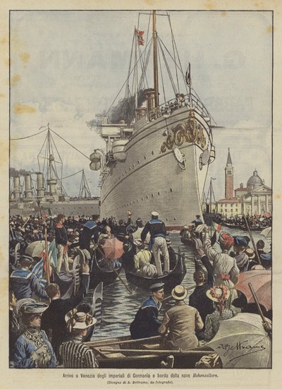 Arrival in Venice of the German imperial family aboard the ship Hohenzollern by Achille Beltrame