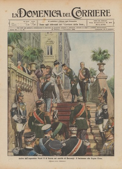Arrival of Emperor Nicholas II of Russia at the Castle of Racconigi, the Hand-Kissing to Queen Elena by Achille Beltrame