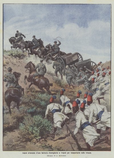 Harsh Advance of an Artillery Battery in Tripoli to Transport It to the Trenches by Achille Beltrame