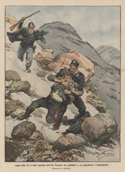 Bitter struggle in the mountain slopes of Upper Piedmont between carabinieri and a criminal, the pursuit by Achille Beltrame