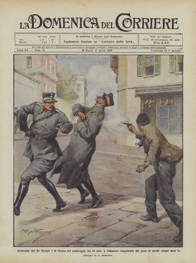 Assassination of King George I of Greece on the afternoon of the 18th in Thessaloniki conquered by the Greeks by Achille Beltrame