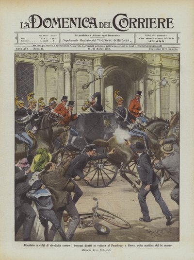 Revolver Attack Against the Sovereigns on Their Way to the Pantheon in Rome on the Morning of March 14 by Achille Beltrame
