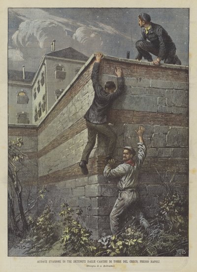 Bold Escape of Three Prisoners from the Torre del Greco Prisons, Near Naples by Achille Beltrame