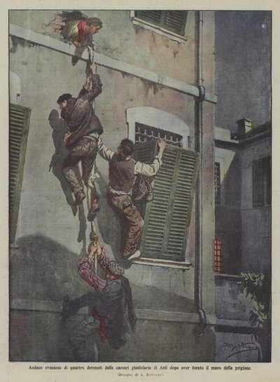 Daring Escape of Four Prisoners from the Judicial Prisons of Asti After Breaking Through the Prison Wall by Achille Beltrame