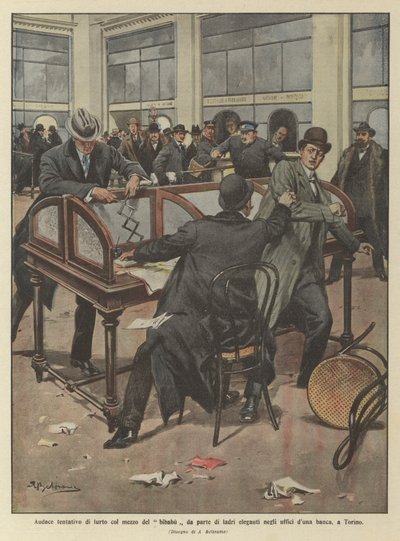 Audacious Attempt of Theft Using the Bibabu by Elegant Thieves in the Offices of a Bank in Turin by Achille Beltrame