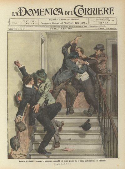 Audacious Acts of Robbers, Cashier and Employee Attacked in Broad Daylight on the Stairs of the Tax Office in Palermo by Achille Beltrame