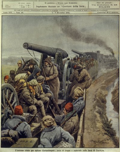 Balkan Wars (1912-1913), Last effort to save Constantinople sending troops and goods to Ciafalda line, December 1 by Achille Beltrame