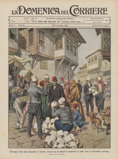 Boycott of Austrian Goods in Turkey, Market of White Fezzes in Opposition to Those by Achille Beltrame