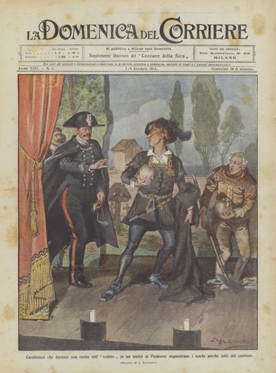 Carabinieri Seize Skulls During a Performance of Hamlet in a Theater in Piedmont by Achille Beltrame
