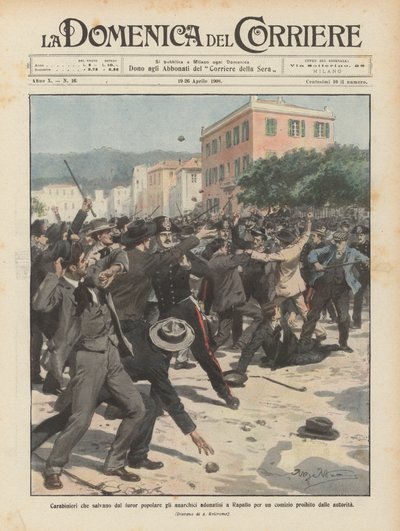Carabinieri saving anarchists from popular fury gathered in Rapallo for a rally banned by the authorities by Achille Beltrame