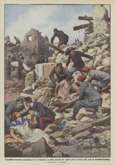 Catastrophic Earthquake in Abruzzi and Campania, the First Searches for the Buried Under the Ruins by Achille Beltrame