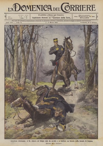 Unfortunate Ride, King Albert of Belgium Falls from Horse and Fractures Arm in the Forest of Soignes by Achille Beltrame
