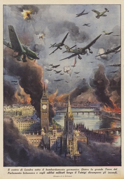 Central London under the Germanic bombing by Achille Beltrame