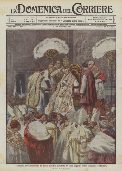 Coronation Ceremony of the New Pope Benedict XV in the Sistine Chapel on Sunday, September 6 by Achille Beltrame