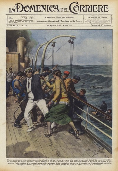 Five stowaways discovered in the hold of a Greek steamer in the open sea by Achille Beltrame