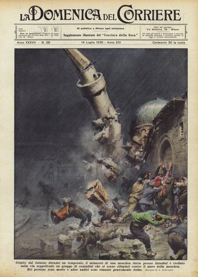 Struck by Lightning During a Storm, the Minaret of a Turkish Mosque Near Istanbul by Achille Beltrame