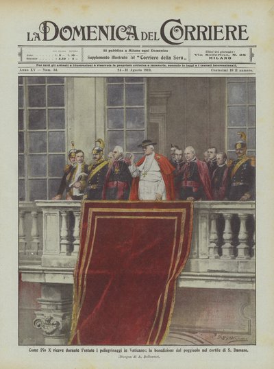 How Pius X Receives Pilgrimages in the Vatican During the Summer, the Blessing from the Balcony by Achille Beltrame