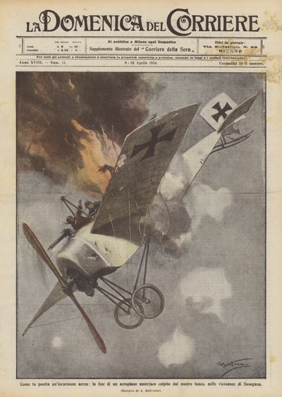 How an Air Raid Was Punished, the End of an Austrian Airplane Hit by Our Fire by Achille Beltrame