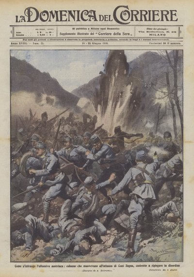 How the Austrian offensive breaks, columns moving to attack Coni Zugna... by Achille Beltrame