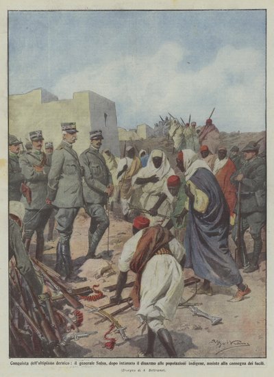 Conquest of the Dernic plateau, General Salsa, after ordering the disarmament of the populations by Achille Beltrame