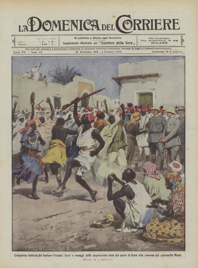 Italian Conquest of Distant Fezzan, Celebrations and Tributes from the Black Population of Brak by Achille Beltrame