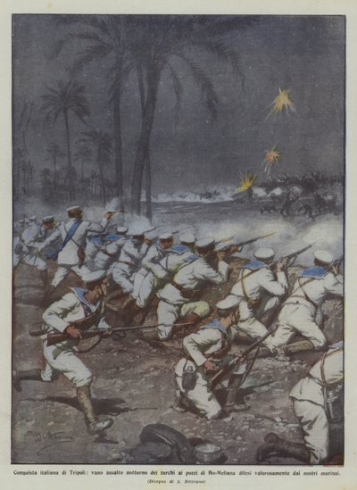 Italian Conquest of Tripoli, Futile Night Assault by the Turks on the Wells of Bu-Meliana Defended by Achille Beltrame