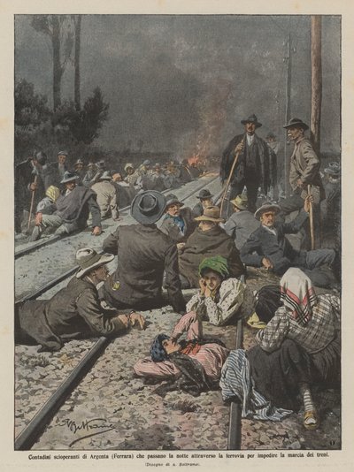 Striking Farmers of Argenta (Ferrara) Spending the Night on the Railway by Achille Beltrame