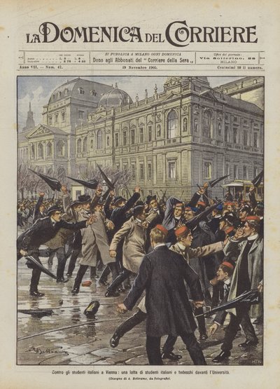 Against Italian Students in Vienna, a Fight Between Italian and German Students in Front of the University by Achille Beltrame
