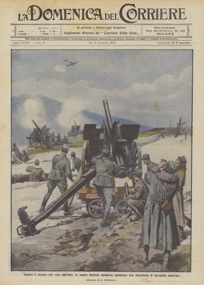 Against the Enemy from Above, Our Anti-Aircraft Batteries Stop an Austrian Airplane Raid by Achille Beltrame