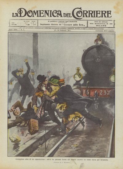 Brave Act of a Stationmaster, Saves Three People Standing on the Track as a Train Was About to Hit Them by Achille Beltrame