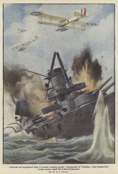 Forced to Run Aground After the Recent Clash Near the Dardanelles, the Goeben is Bombarded by Achille Beltrame