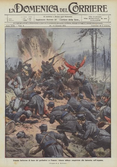Bloody Baptism of Fire of the Garibaldians in France, German Trench Conquered with Bayonets in the Argonne by Achille Beltrame
