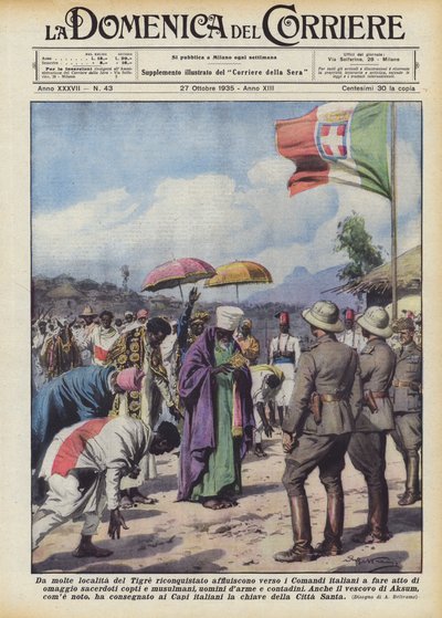 From Many Places in Reconquered Tigre, People Flock to Italian Commands to Make an Act by Achille Beltrame
