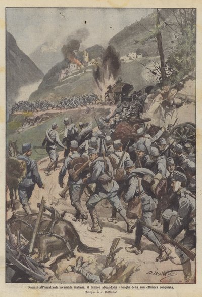 In the face of the advancing Italian forces, the enemy abandons the places of its ephemeral conquest by Achille Beltrame