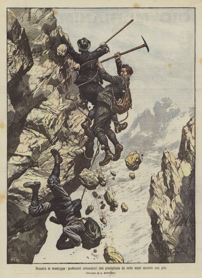 Disaster in the mountains, university professors falling a thousand meters during a trip by Achille Beltrame